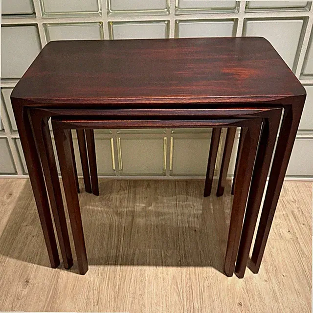 Rex Raab für Wilhelm Renz 3er Satztisch Set Holz dunkelbraun Mid-Century 60er