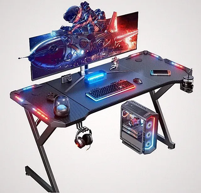RGB Gaming Schreibtisch Kohlefaser PC Computertisch Home Office Schreibtisch UK