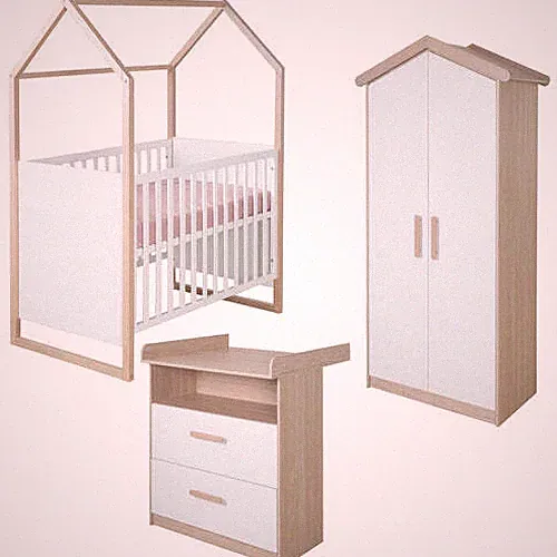 roba Babyzimmer Set Cabane 3-teilig in Hausoptik - Weiß / Dekor Eiche