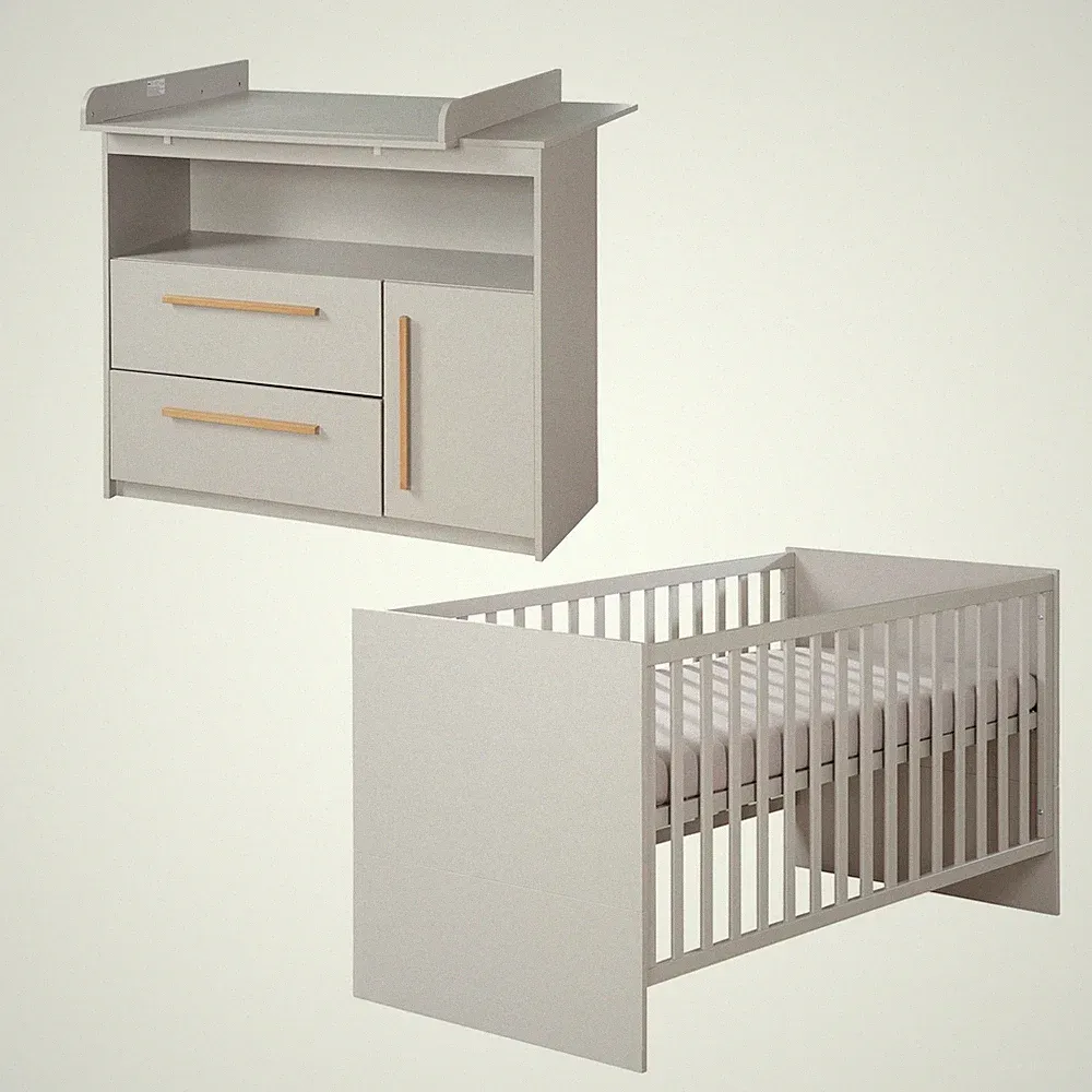 roba Babyzimmer Set Lea 2-teilig Babybett 70x140 cm Wickelkommode Beige/Grau