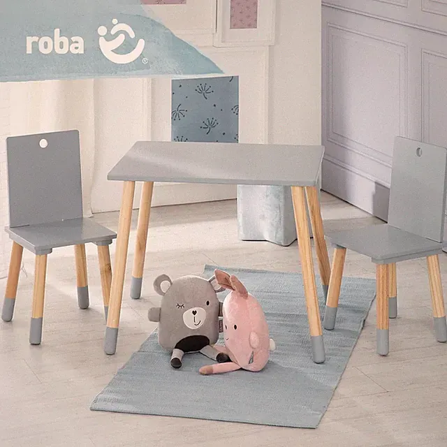 roba Kindersitzgruppe aus Holz - Kindermöbel Set aus 2 Kinderstühlen & 1 Tisch