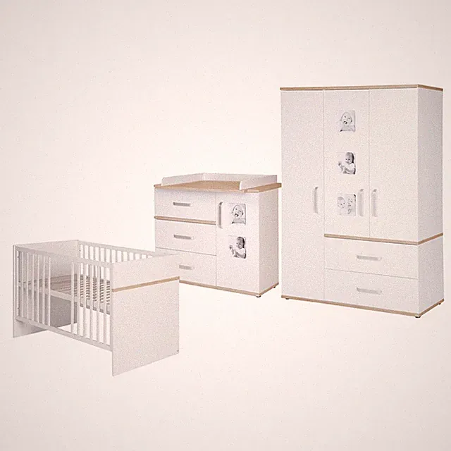 Roba Zimmerset Pia 3-teilig Babybett 70x140cm Wickelkommode & Schrank