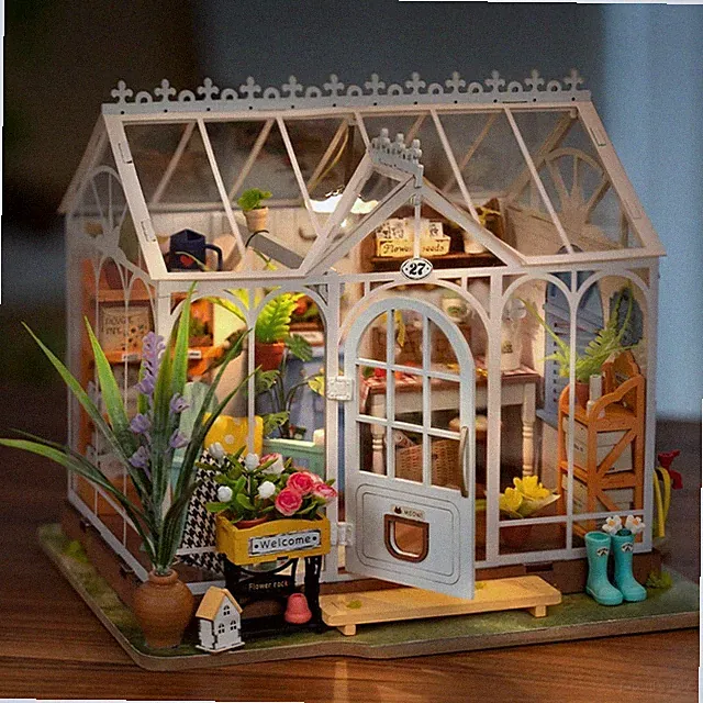 Rolife Mengyu Blumen-Miniaturhaus, DIY-Bauspielzeug mit LED-Licht für Geschenke