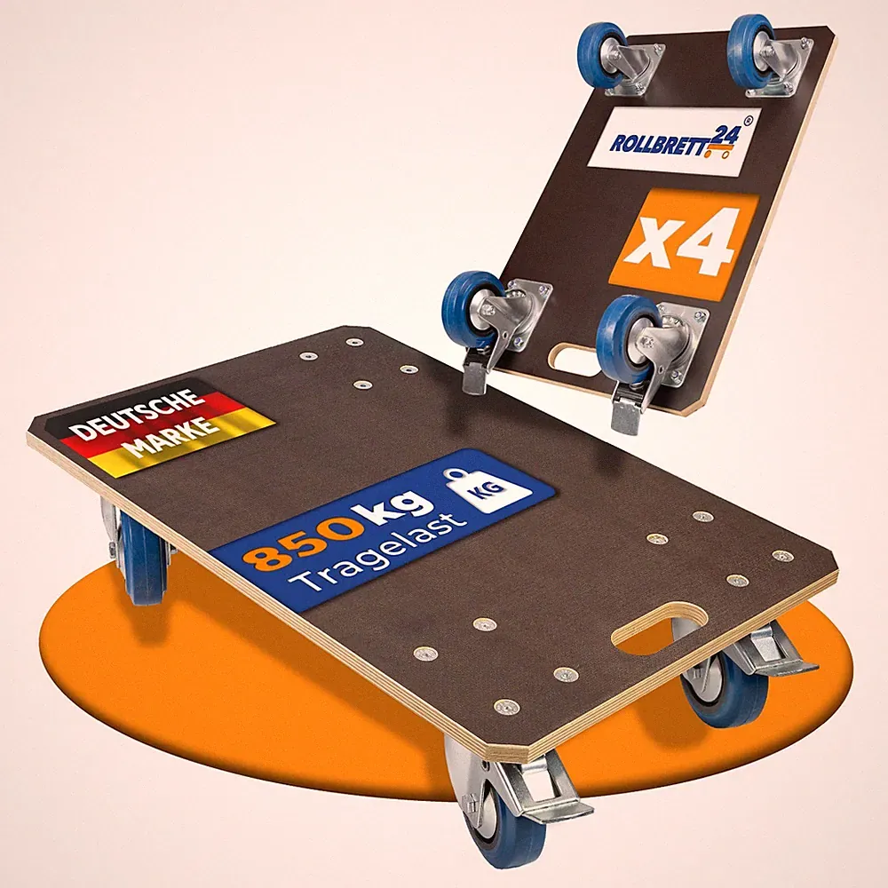 Rollbrett Transportroller 60x40 cm bis 850 kg – Möbelroller mit 2 Bremsen & 360°