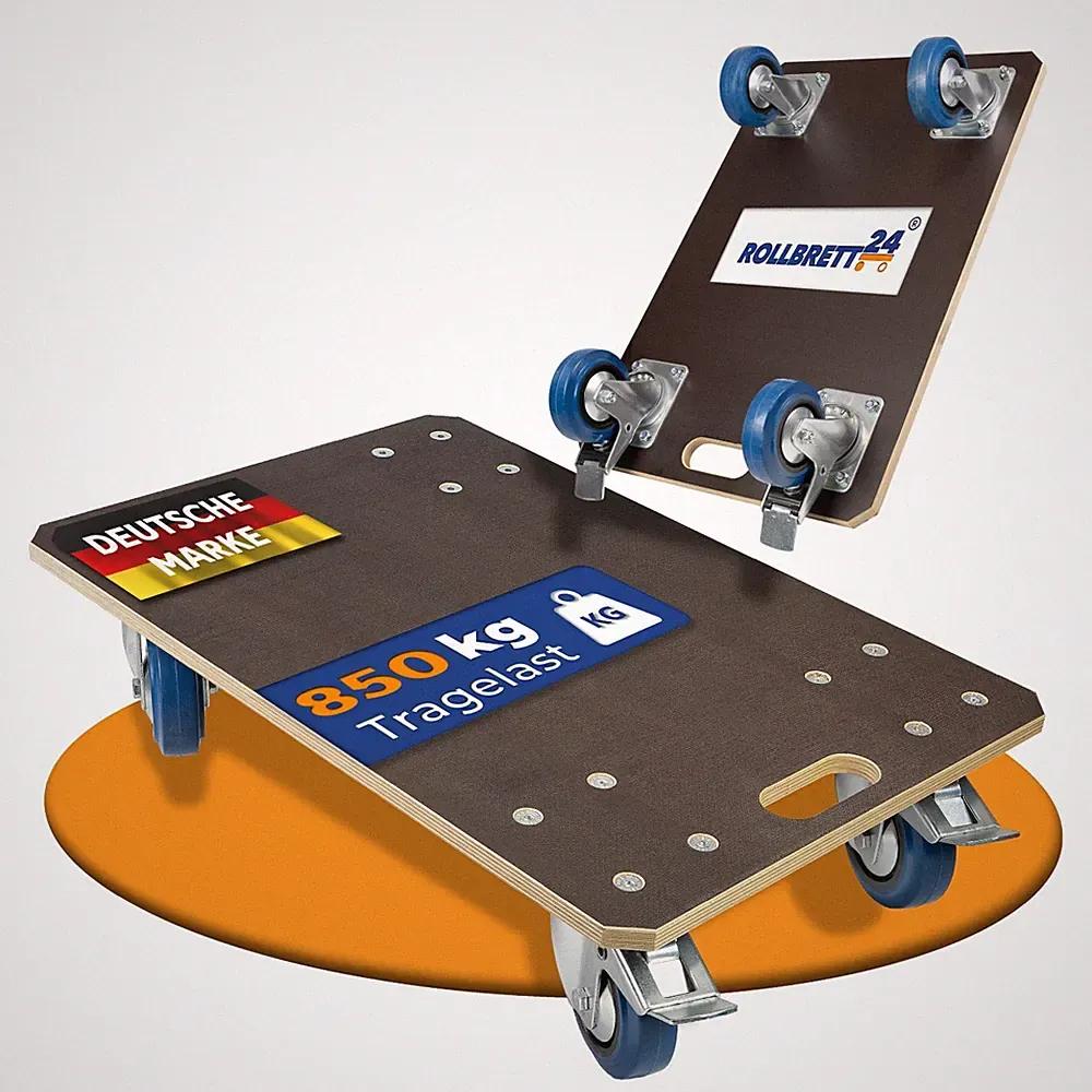 Rollbrett Transportroller 60x40 cm bis 850 kg – Möbelroller mit 2 Bremsen & 360°