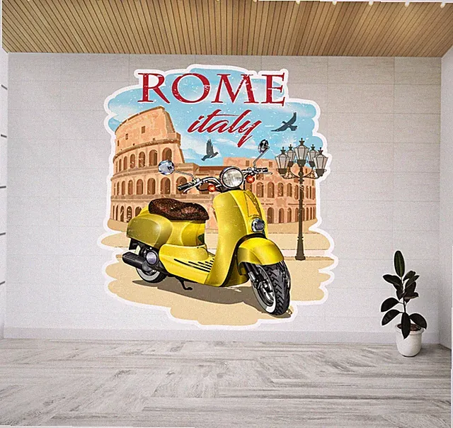 Rom Italien Kolosseum Retro Roller Vespa Bike View Wandaufkleber Poster Decal M6