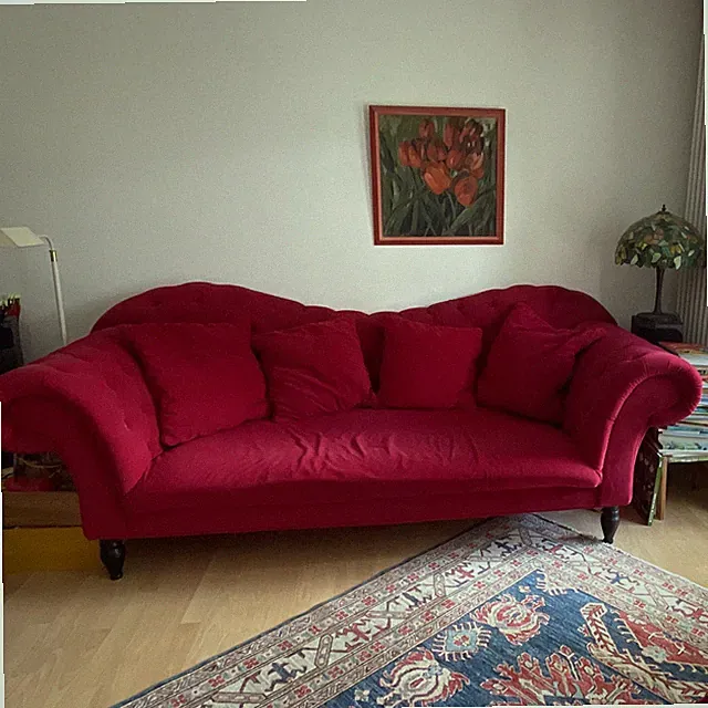 Rotes 3-Sitzer Sofa Polyester 205x100x75 cm Empire & Biedermeier, Füße schwarz