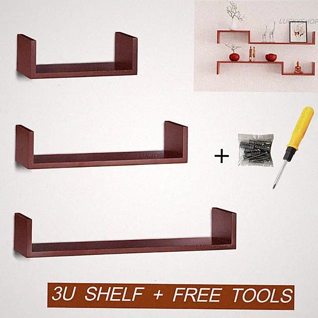 ROTES HOLZ 3ER SET U FORM SCHWEBEREGALE WANDAUFBEWAHRUNG BÜCHERREGAL + WERKZEUGE
