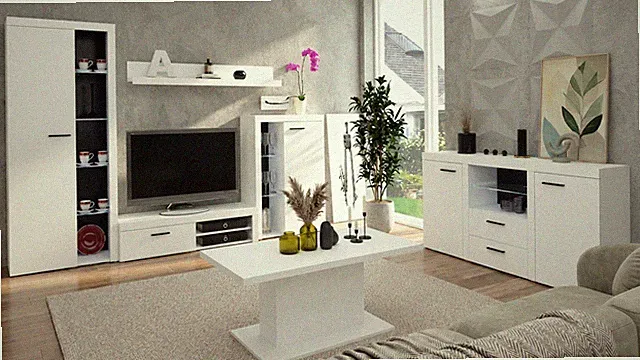 RUMBA Wohnzimmer Set Wohnwand Kommode Couchtisch Weiß matt modern 6-teilig
