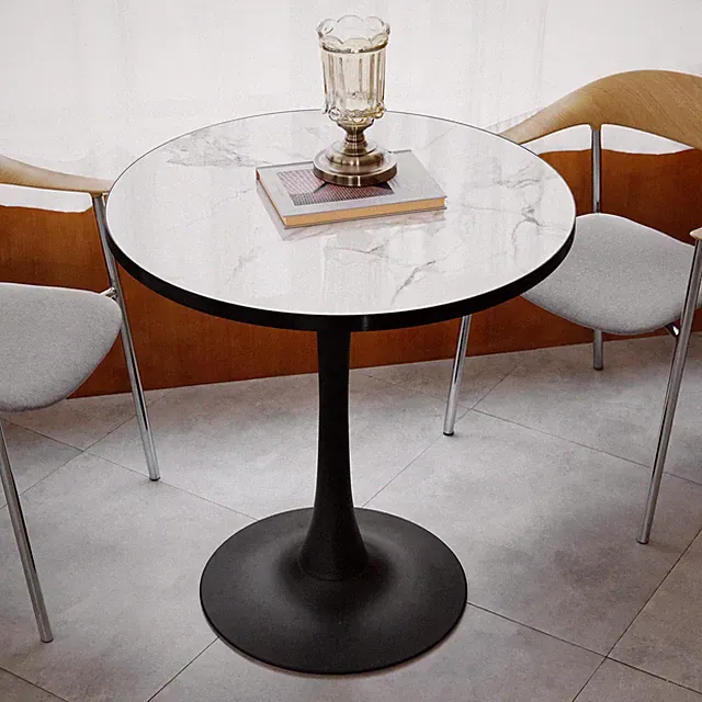 Rund Bistrotisch Marmoroptik Bartisch Ø76 cm Modern Esstisch Höhe 80cm Stehtisch