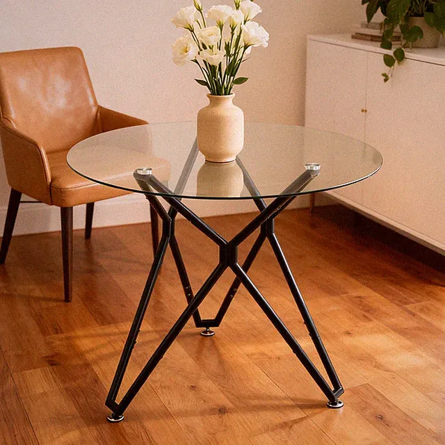 Rund Esstisch Glas Tischplatte Metallbeinen Küchentisch Couchtisch 90x78cm