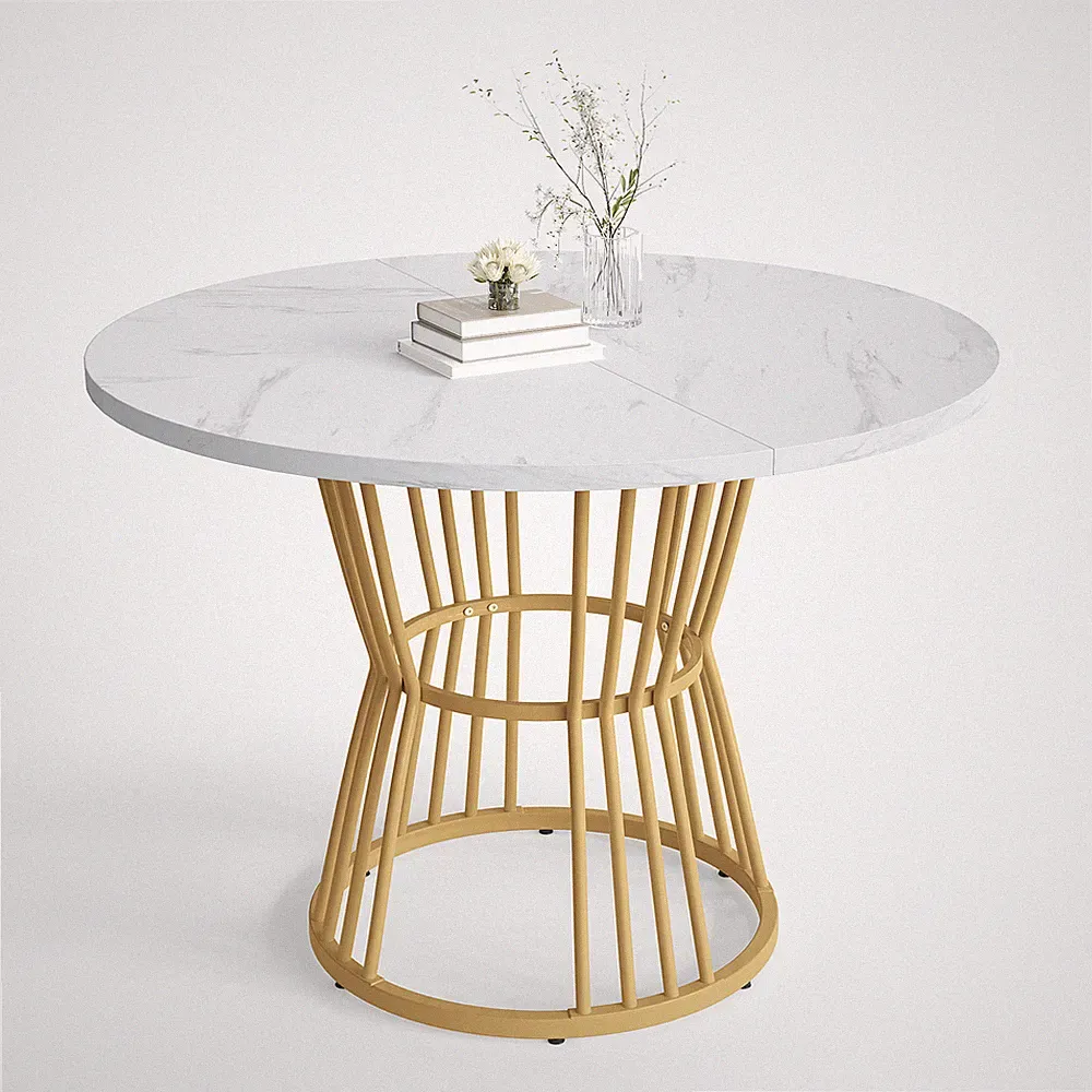 Rund Esstisch Küchentisch mit Marmoroptik golden Metallgestell Modern 100cm