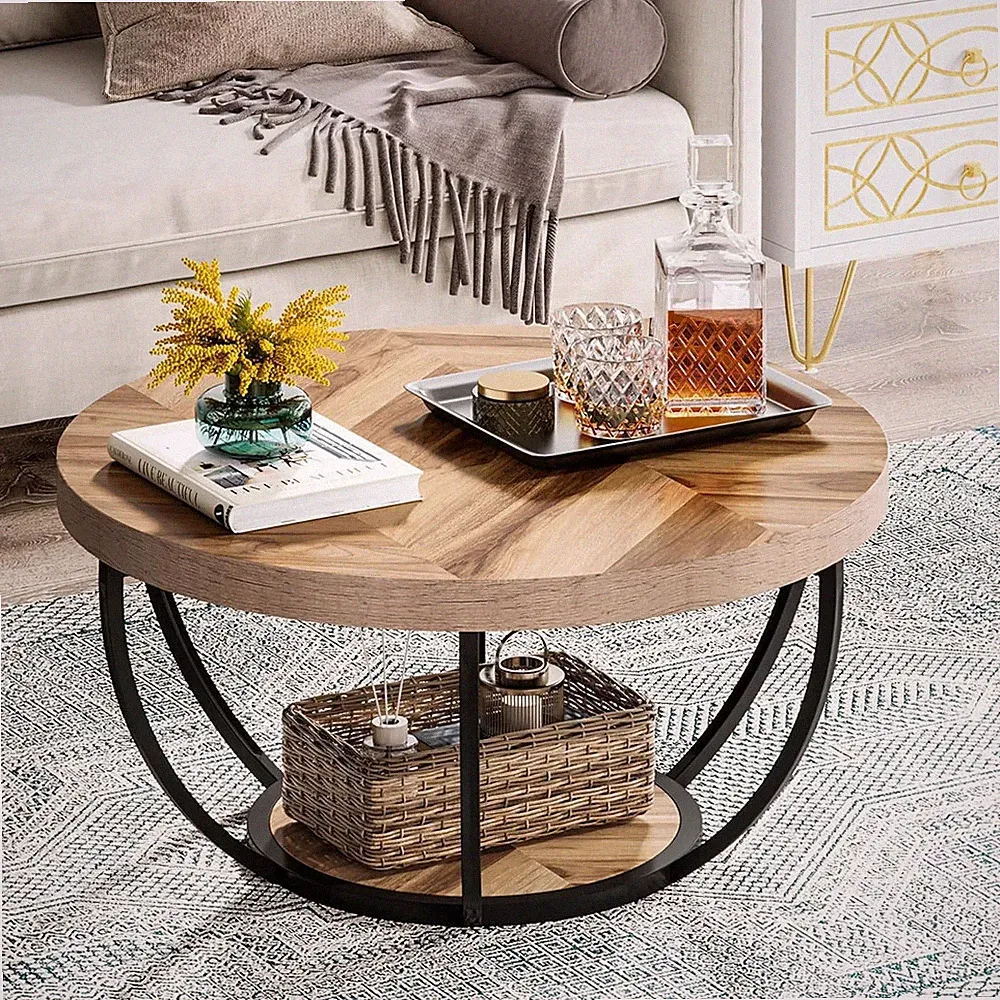 Runde Couchtisch, 2-Tier-Kreis Couchtisch mit Lagerung Regale für Wohnzimmer