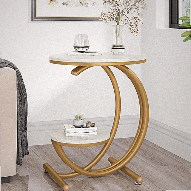 Runder Beistelltisch 2 Ebenen, Moderner Kleiner Couchtisch Für Wohnzimmer, Weiß