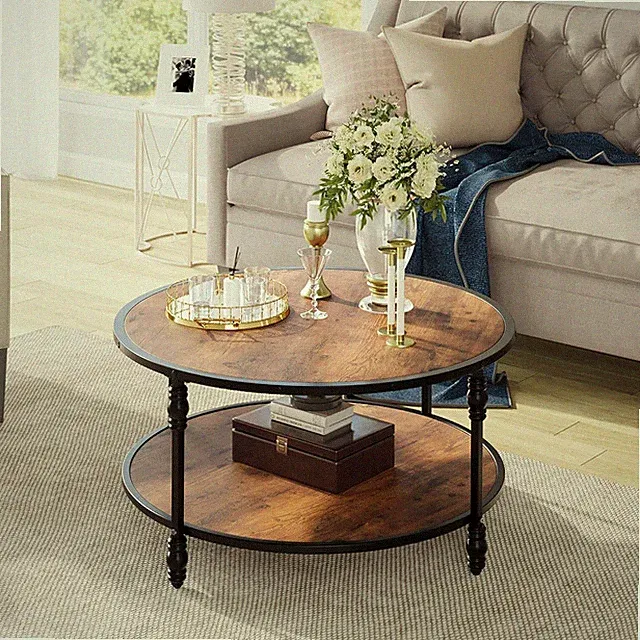 Runder Beistelltisch Couchtisch Sofatisch Wohnzimmertisch Kaffeetisch mit Ablage