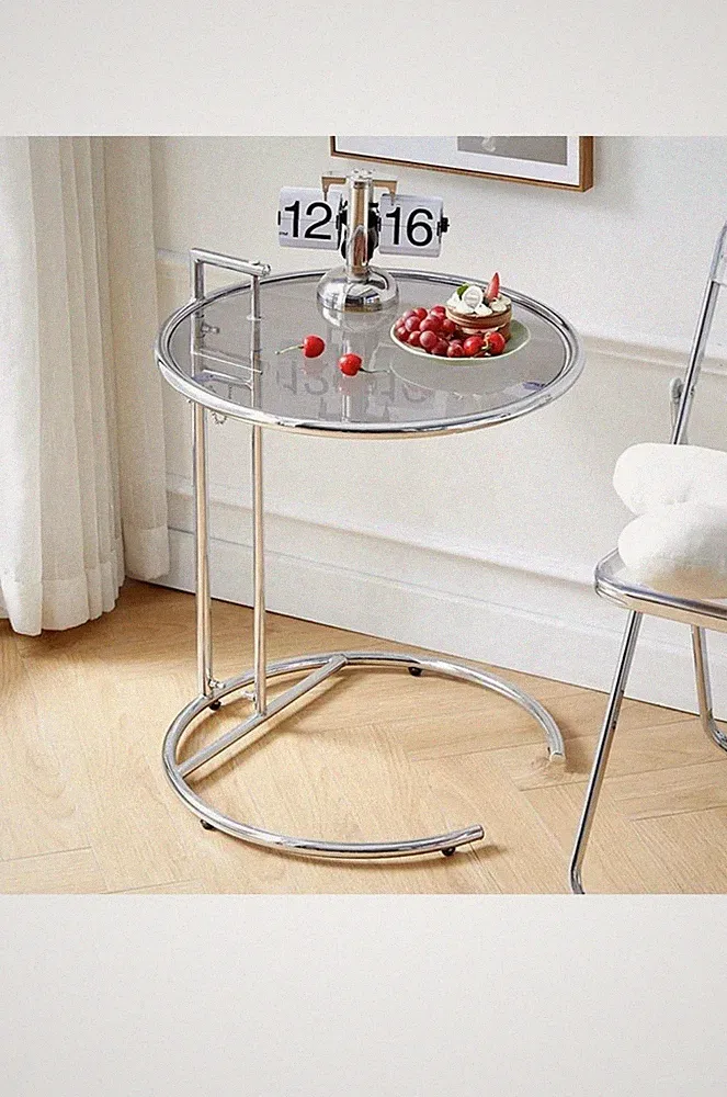 Runder Beistelltisch Ø 51 cm Glasplatte Metall Chrom höhenverstellbar 67–91 cm