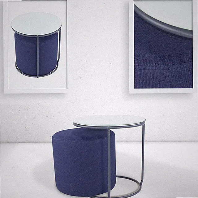 Runder Couchtisch Beistelltisch mit Hocker JASPER 40x40 cm Grau-Navy N4