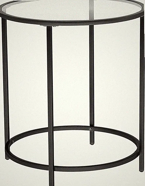 Runder Couchtisch LGT020B01 aus Glas und Stahl in Schwarz