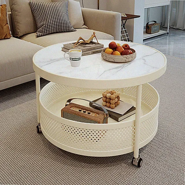 Runder Couchtisch mit Rollen platzsparend Wohnzimmermöbel für Wohnzimmer