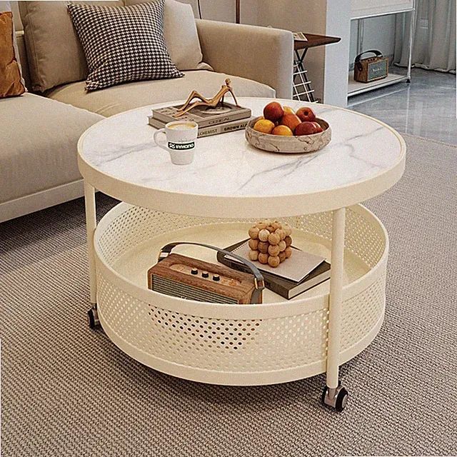 Runder Couchtisch mit Rollen zweistufiges Design Wohnzimmermöbel für Wohnzimmer
