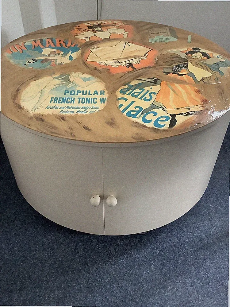 Runder Couchtisch mit Stauraum Vintage Collage Shabby Chic