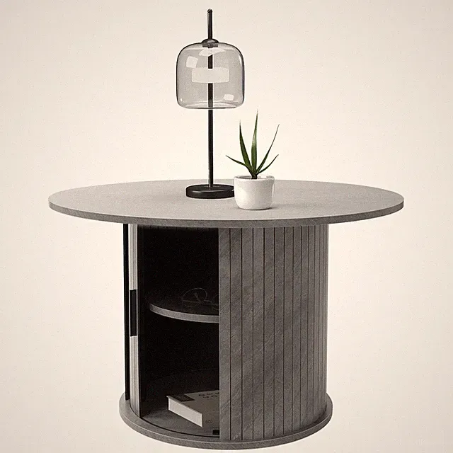 Runder Couchtisch Ø80 cm Beton-Optik Wohnzimmertisch mit Stauraum und Schiebetür
