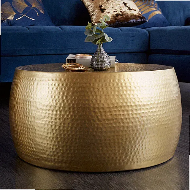 Runder Couchtisch ORIENT III 60cm gold Metall Hammerschlag Design handmade