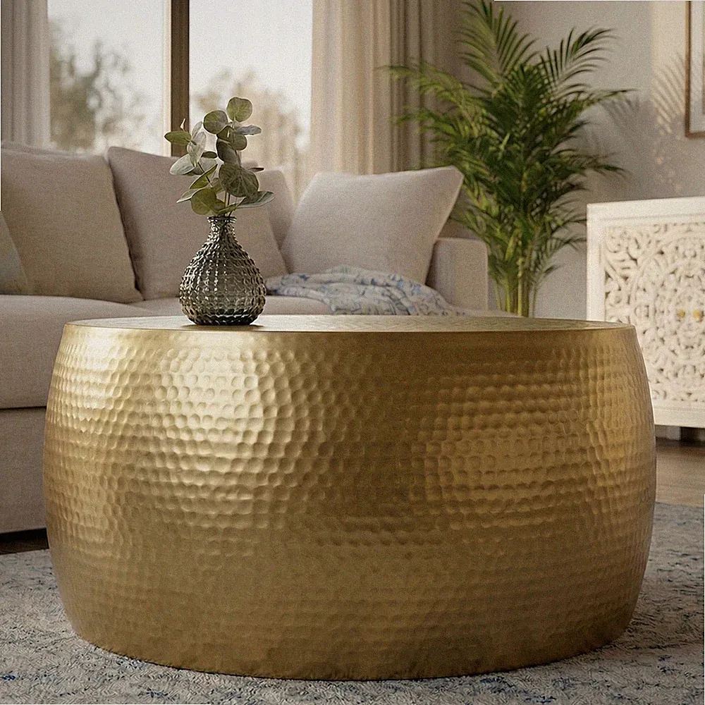Runder Couchtisch ORIENT III 60cm gold Metall Hammerschlag Design handmade