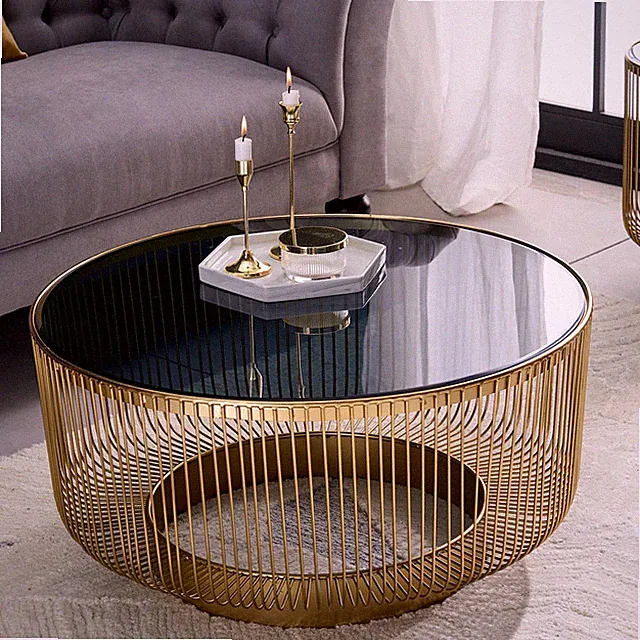 Runder Couchtisch VARIATION 80cm gold Metallgestell schwarzglas handmade Vintage