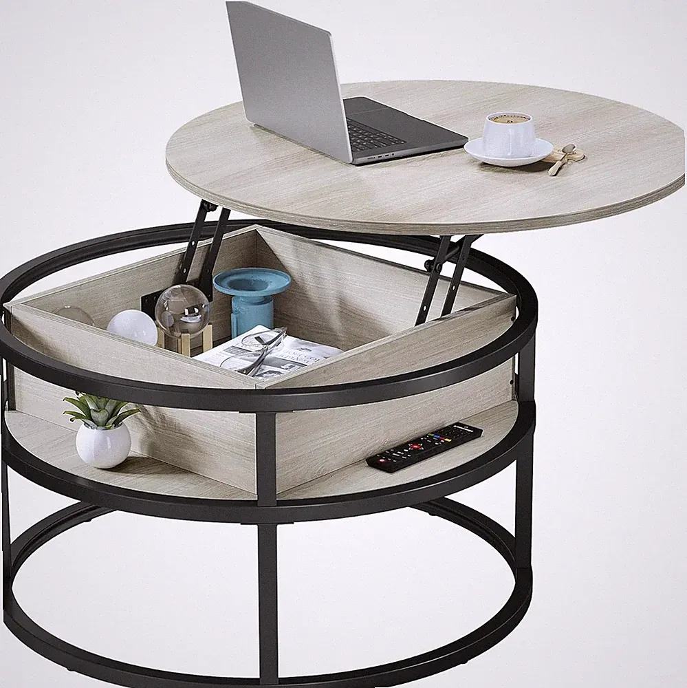 Runder Couchtisch YITAHOME mit hochklappbarer Platte 80x80x47 Eiche weiß