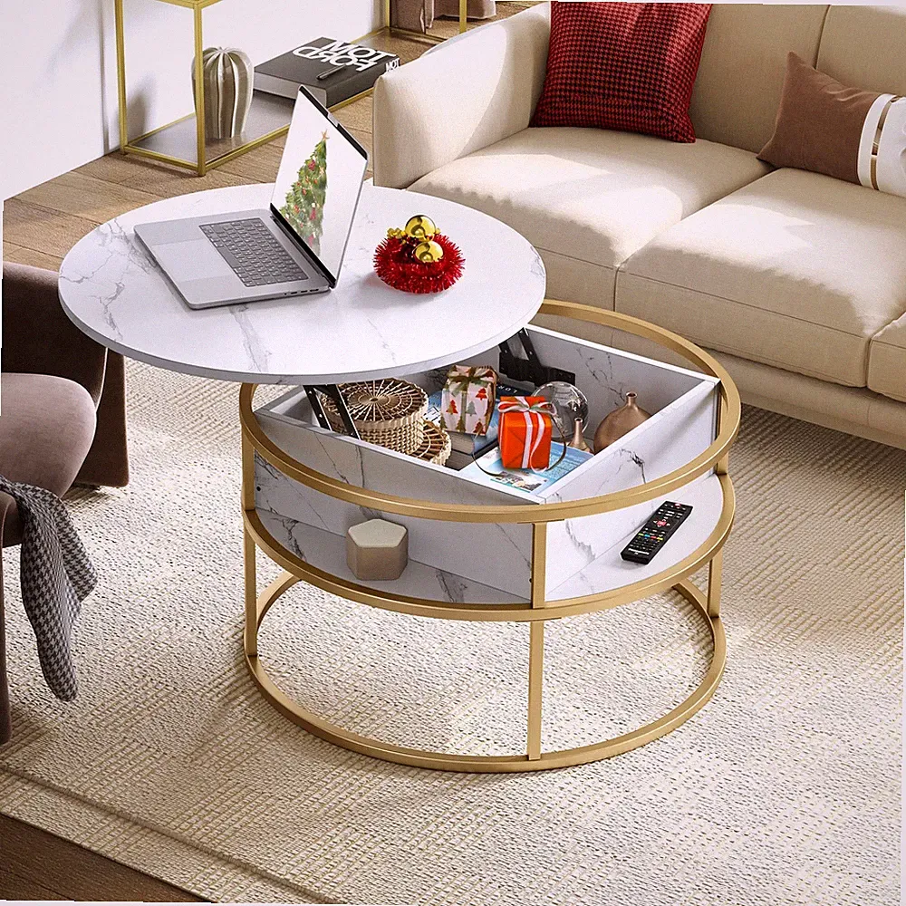 Runder Couchtisch YITAHOME, rund, 80 x 80 x 47 cm, mehrfarbig