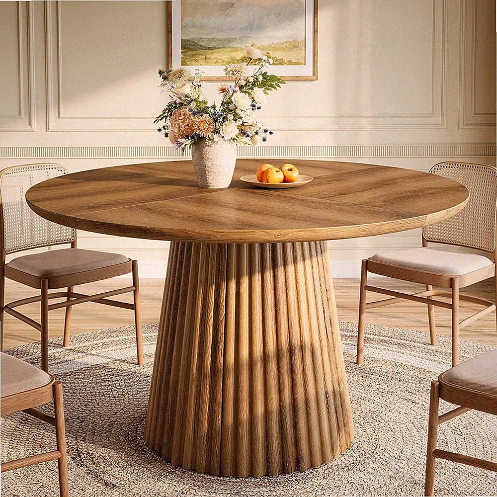 Runder Esstisch 120 cm aus Holz für Küche, Landhaus-Küchentisch für 4–6 Personen