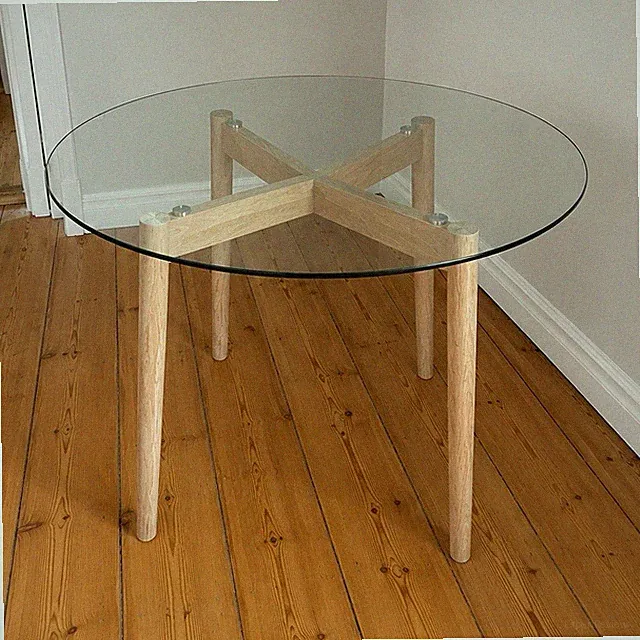 Runder Esstisch aus Glas & Echtholz – Ø 90 cm – Skandinavisches Design