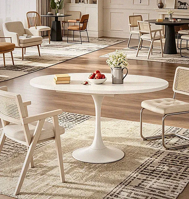 Runder Esstisch Ausziehbar, 100/130x90x75cm Elliptischer Esstisch Holztisch