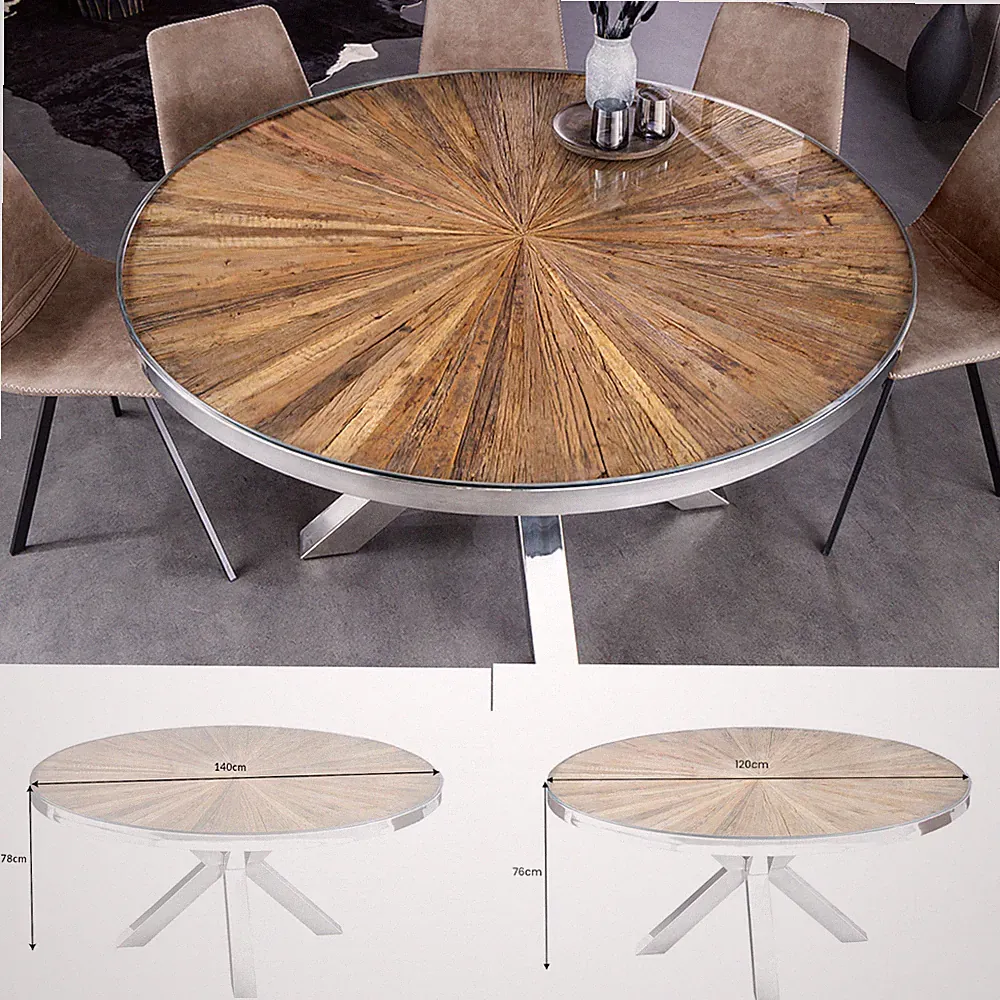 Runder Esstisch BARRACUDA 120cm braun AUSWAHL Teak Massivholz Edelstahl Tisch