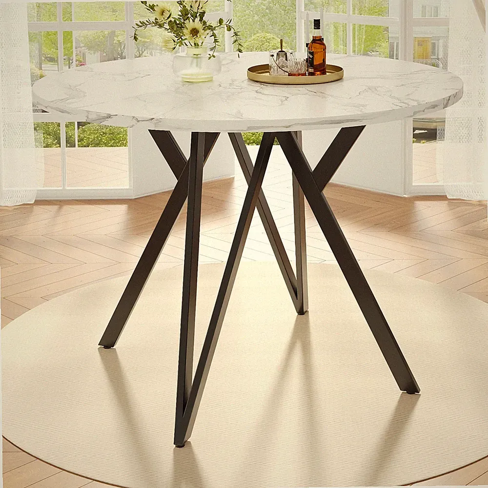 Runder Esstisch Esszimmertisch Küchentisch mit Marmoroptik ⌀100cm Metallbeine