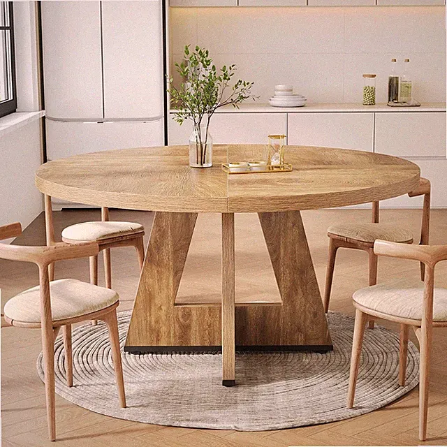 Runder Esstisch für 4 Personen,120cm Esszimmertisch mit Holzsockel für Esszimmer