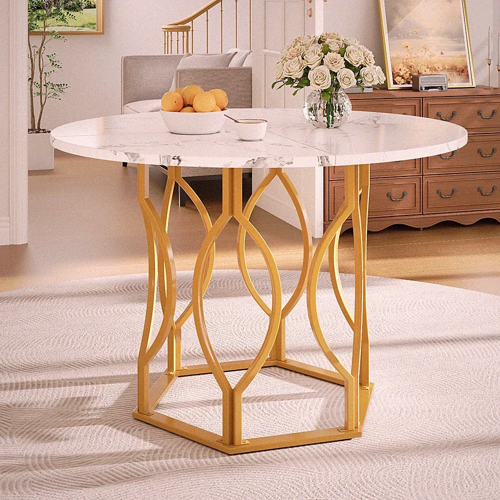 Runder Esstisch Küchentisch Esszimmertisch Kaffeetisch 100cm marmoroptik gold Be
