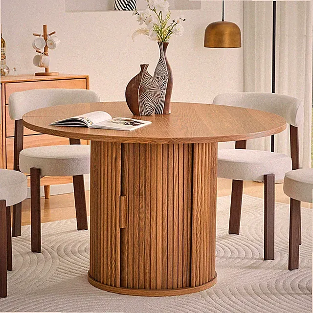 Runder Esstisch Küchentisch Esszimmertisch mit Holzschiene 2 Lagerhallen Walnut