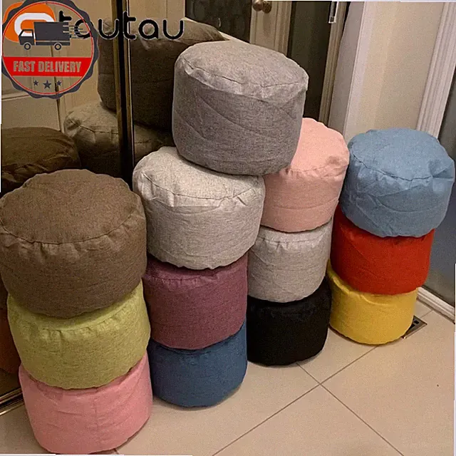 Runder Hocker Leinen Sitzsack Ottomane mit Füllung Sitzsack Pouf Fußhocker Sofa UK