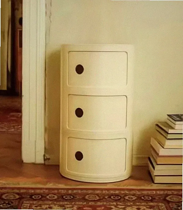 Rundes Design-Regal/Nachttisch/Beistelltisch, Beige, Bauhaus, Spaceage, Interior