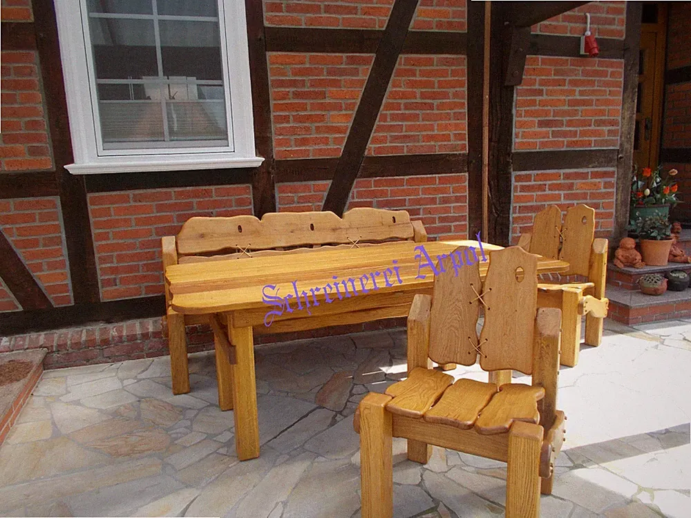 Rustikale Gartenmöbel Massivholz Sitzgarnitur Sitzgruppe Eichenholz