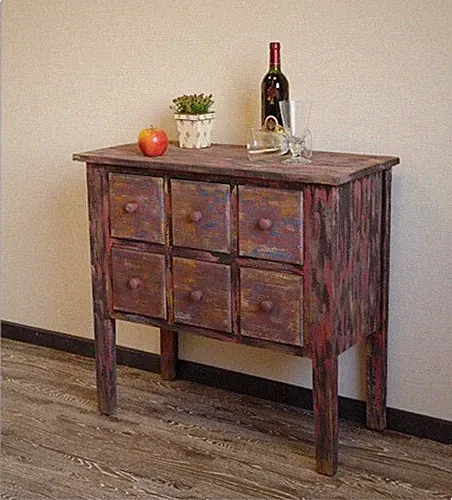 Rustikale Kommode COTTAGE aus Holz Multicolour Used-Look Shabby Landhaus NEU