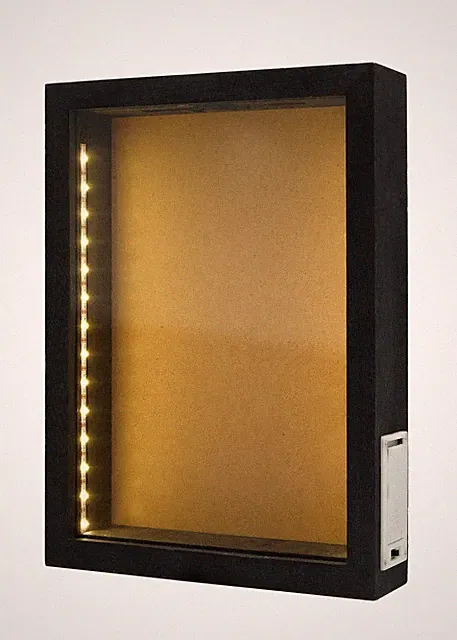 Rustikale Schwarze HolzSchattenbox mit Lichtern, LEDbeleuchtete Vitrine für W...