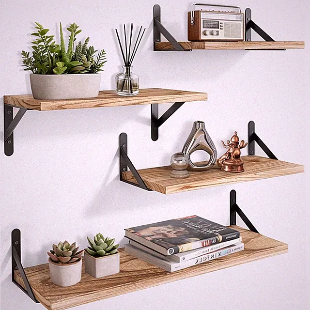 Rustikale schwebende Wandregale Holz Vitrine Küche Schlafzimmer - 4er Set