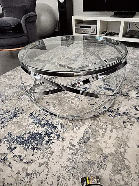 SalesFever Couchtisch Ø 80 cm, Tischplatte Sicherheitsglas, rostfreier Edelstahl