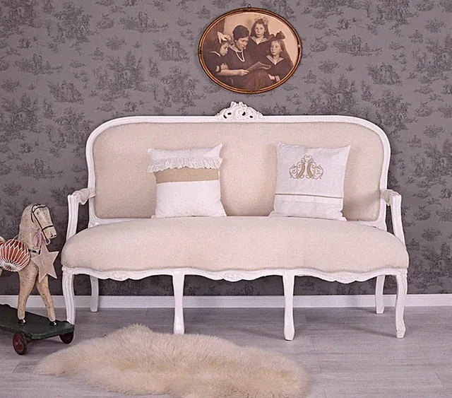 Salon Sofa Barock Sitzbank Vintage Weiss Kanapee Couch Antik brocante