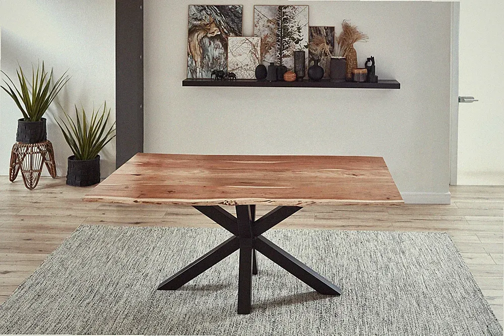 SAM® Esstisch Baumkante massiv Akazie natur 120 cm Spider-Gestell schwarz QUINCY
