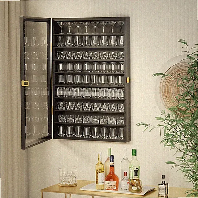 Sammlervitrine 9 Ebenen Weingläser Hängevitrine Abnehmbares Regal UV-Schut Holz