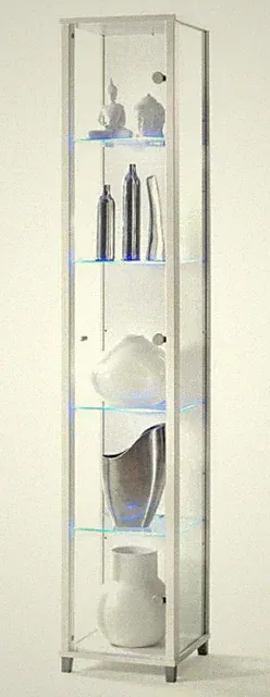 Sammlervitrine Glasvitrine Standvitrine Glas Vitrine weiß schwarz LED-Glaskanten